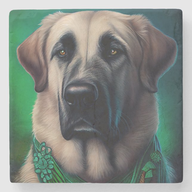 Anatolian Shepherd dog in St. Patrick's Day Dress Stone Coaster (Front)