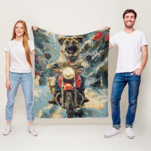 Anatolian Shepherd Dog Riding Motorcycle Christmas Fleece Blanket