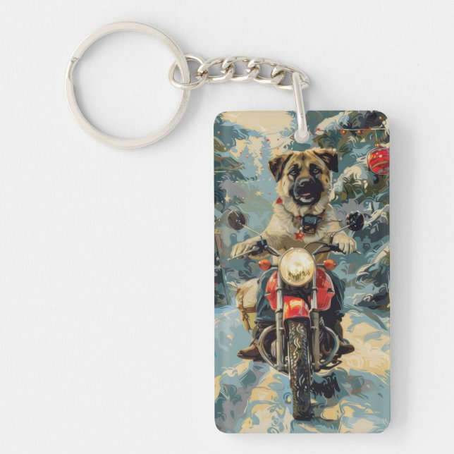 Anatolian Shepherd Dog Riding Motorcycle Christmas Key Ring (Front)