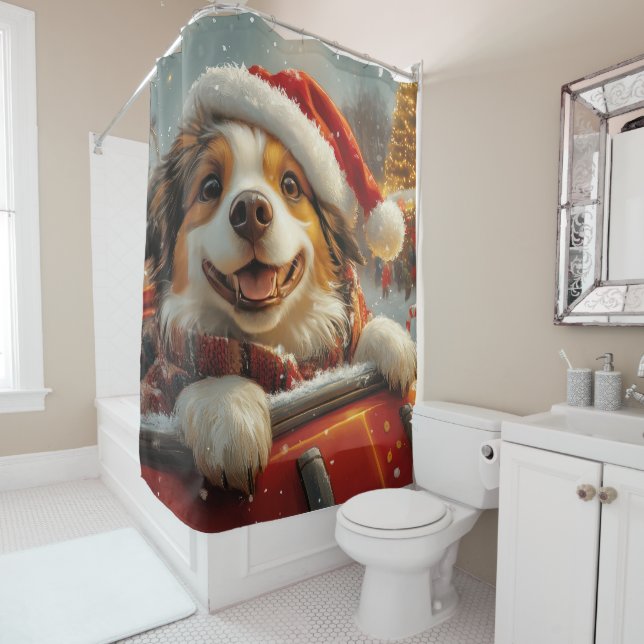 Anatolian Shepherd Dog Roller Coaster Christmas Shower Curtain (In Situ)