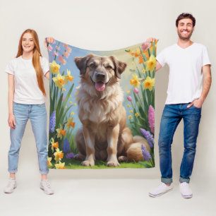 Anatolian Shepherd  Dog Spring Flowers Painting Fleece Blanket