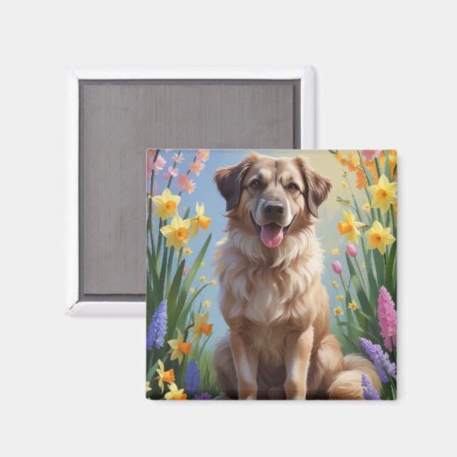 Anatolian Shepherd  Dog Spring Flowers Painting Magnet (Front/Back)