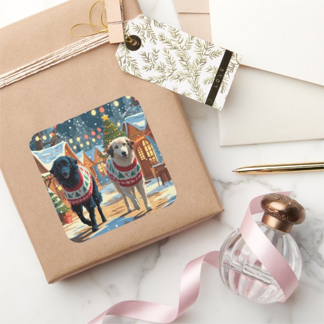 Anatolian Shepherd Dogs Christmas Snow Holiday Square Sticker (Gifting)