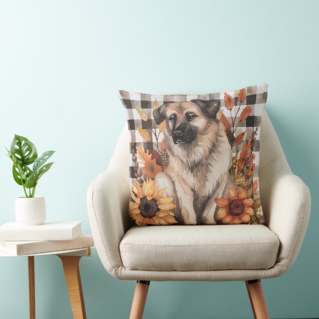 Anatolian Shepherd Fall Watercolor Flowers Cushion (Chair)