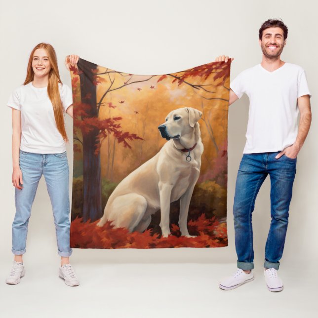 Anatolian Shepherd  in Autumn Leaves Fall Inspire Fleece Blanket (In Situ)
