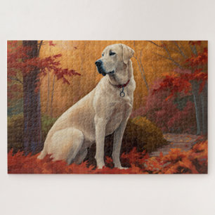 Anatolian Shepherd  in Autumn Leaves Fall Inspire Jigsaw Puzzle