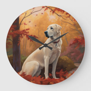 Anatolian Shepherd  in Autumn Leaves Fall Inspire Large Clock