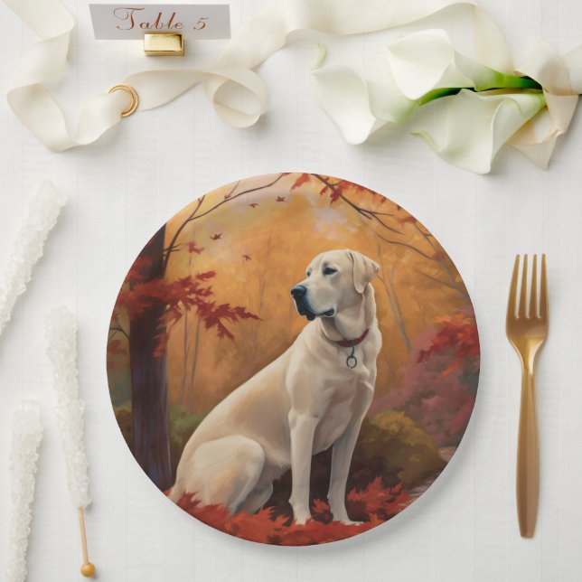 Anatolian Shepherd  in Autumn Leaves Fall Inspire Paper Plate (Wedding)