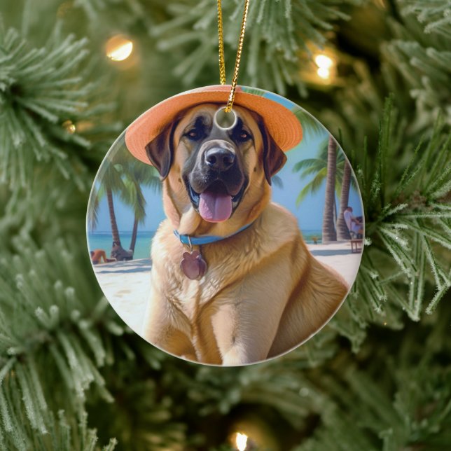 Anatolian Shepherd on Beach, dog lover summer gift Ceramic Ornament (Tree)