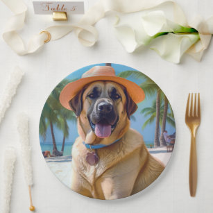 Anatolian Shepherd on Beach, dog lover summer gift Paper Plate