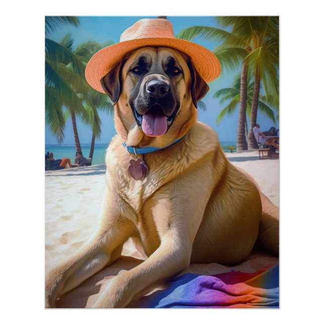 Anatolian Shepherd on Beach, dog lover summer gift Poster (Front)