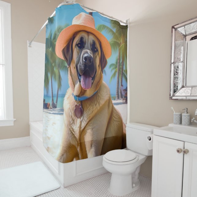 Anatolian Shepherd on Beach, dog lover summer gift Shower Curtain (In Situ)