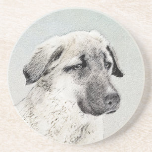 Anatolian Shepherd Painting - Original Dog Art Coaster