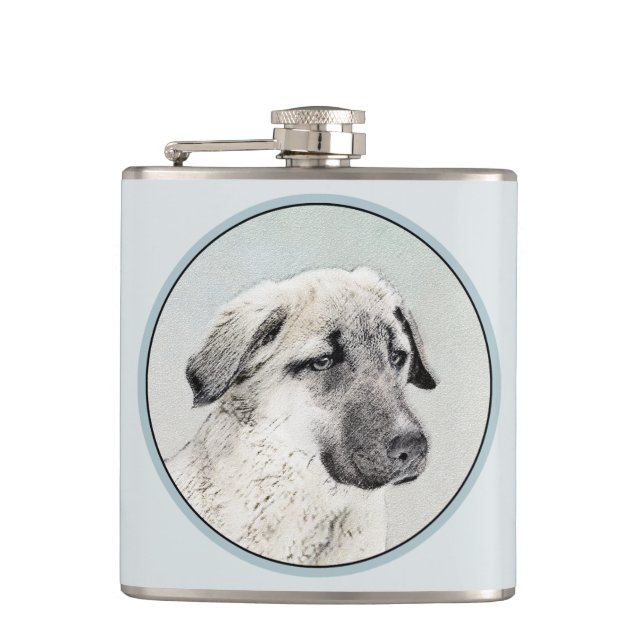 Anatolian Shepherd Painting - Original Dog Art Hip Flask (Front)