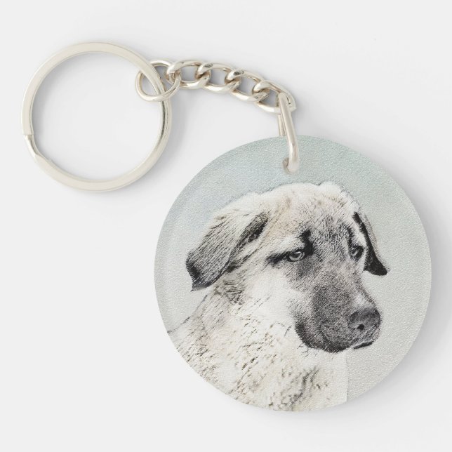 Anatolian Shepherd Painting - Original Dog Art Key Ring (Front)