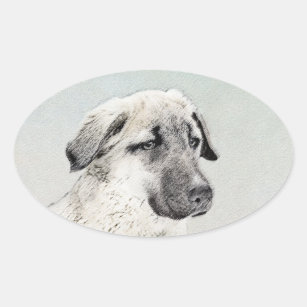 Anatolian Shepherd Painting - Original Dog Art Oval Sticker