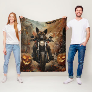 Anatolian Shepherd Riding Motorcycle Halloween  Fleece Blanket