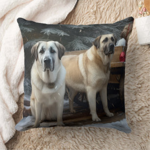Anatolian Shepherd Snowy Sleigh Christmas Decor Cushion