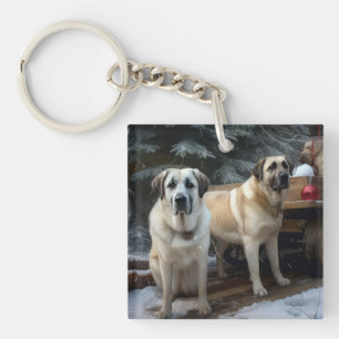 Anatolian Shepherd Snowy Sleigh Christmas Decor Key Ring