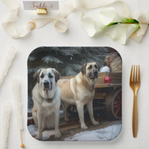 Anatolian Shepherd Snowy Sleigh Christmas Decor Paper Plate