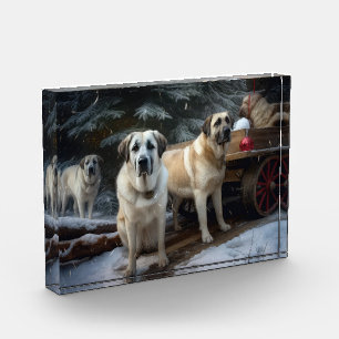 Anatolian Shepherd Snowy Sleigh Christmas Decor Photo Block