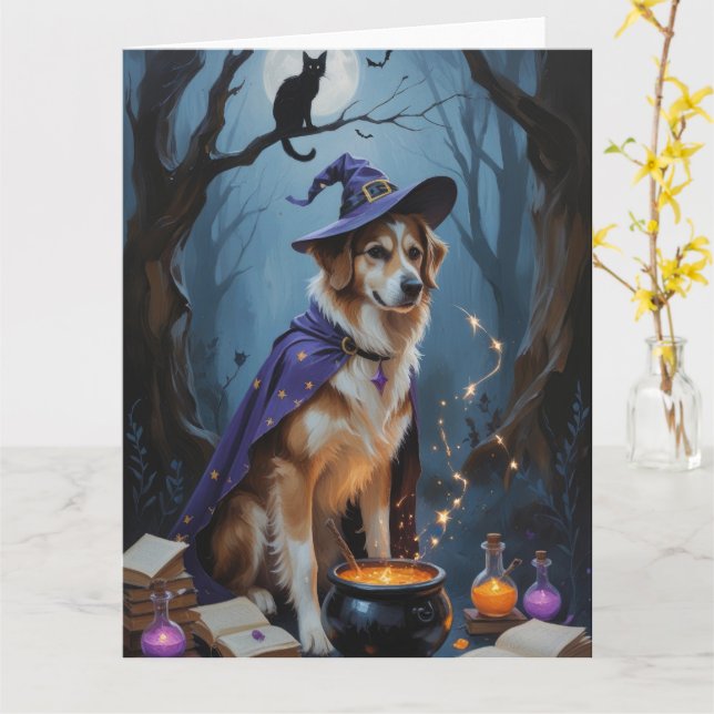 Anatolian Shepherd  Whimsical Halloween Painting Card (Yellow Flower)