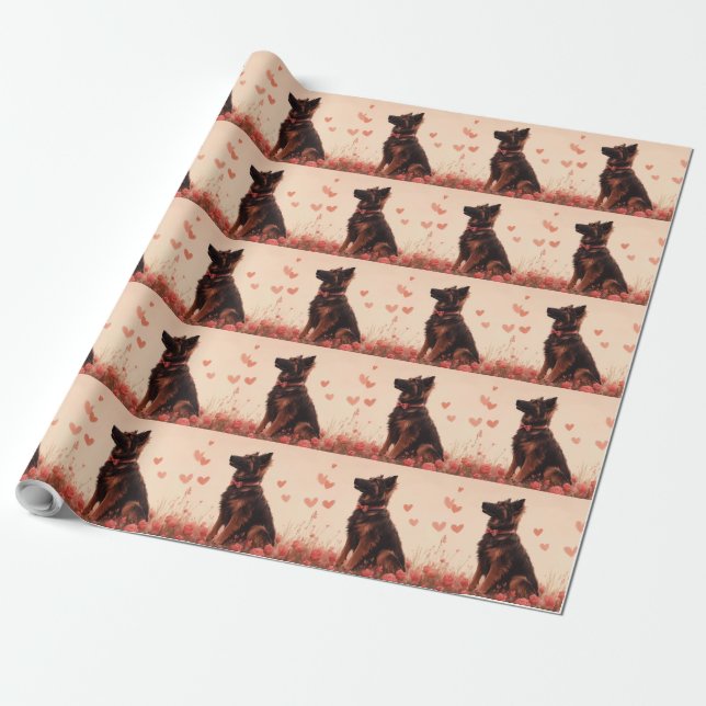 Anatolian Shepherd with Roses - Valentine's Day Wrapping Paper (Unrolled)