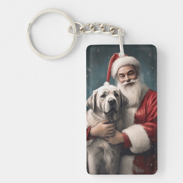 Anatolian Shepherd with Santa Claus Christmas Key Ring (Front)