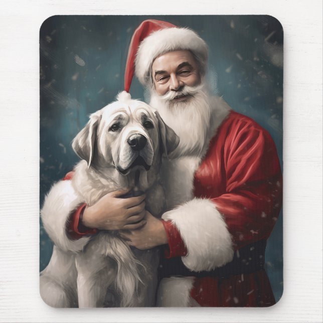 Anatolian Shepherd with Santa Claus Christmas Mouse Pad (Front)