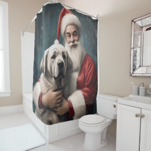 Anatolian Shepherd with Santa Claus Christmas Shower Curtain