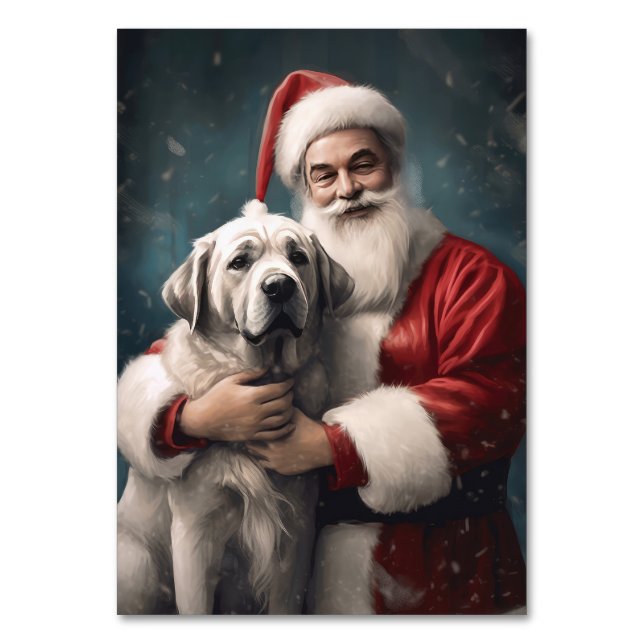 Anatolian Shepherd with Santa Claus Christmas Table Number (Front)