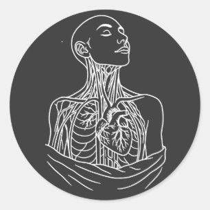 Anatomical Ascension – Haunted Line‑Art Figure Classic Round Sticker