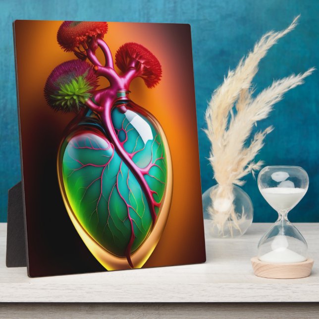 Anatomical Glass Heart Digital Art Tabletop Plaque (Side)