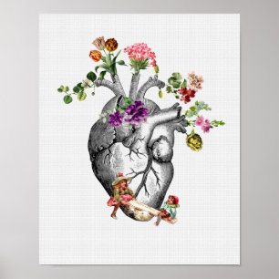 Anatomical Heart and Flowers Anatomical Heart Prin Poster