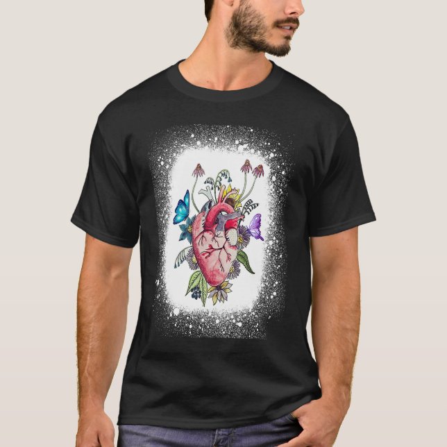 Anatomical Heart and Flowers Bleached Women Men T-Shirt (Front)
