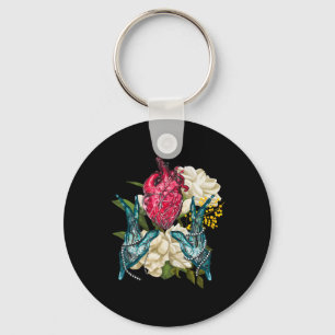Anatomical Heart And Flowers Doctor Valentine Key Ring