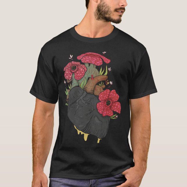 Anatomical Heart And Flowers  Men Women Cardiologi T-Shirt (Front)