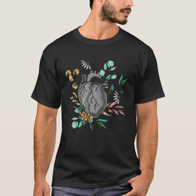 Anatomical Heart And Flowers  Men Women Cardiologi T-Shirt (Front)