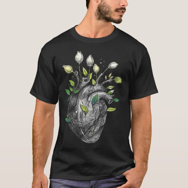 Anatomical Heart And Flowers  Men Women Cardiologi T-Shirt (Front)