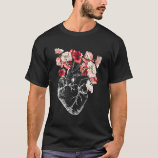 Anatomical Heart And Flowers T-Shirt