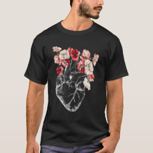 Anatomical Heart And Flowers T-Shirt