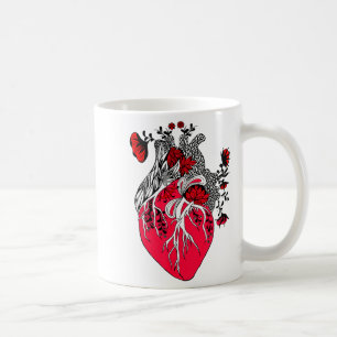 Anatomical Heart Blooming Red Flowers Valentines D Coffee Mug