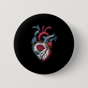 Anatomical Heart Botanical Bloom Biology Rose Vale 6 Cm Round Badge
