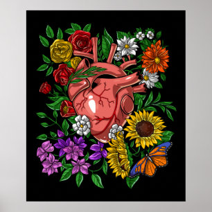 Anatomical Heart Floral Gardening Poster