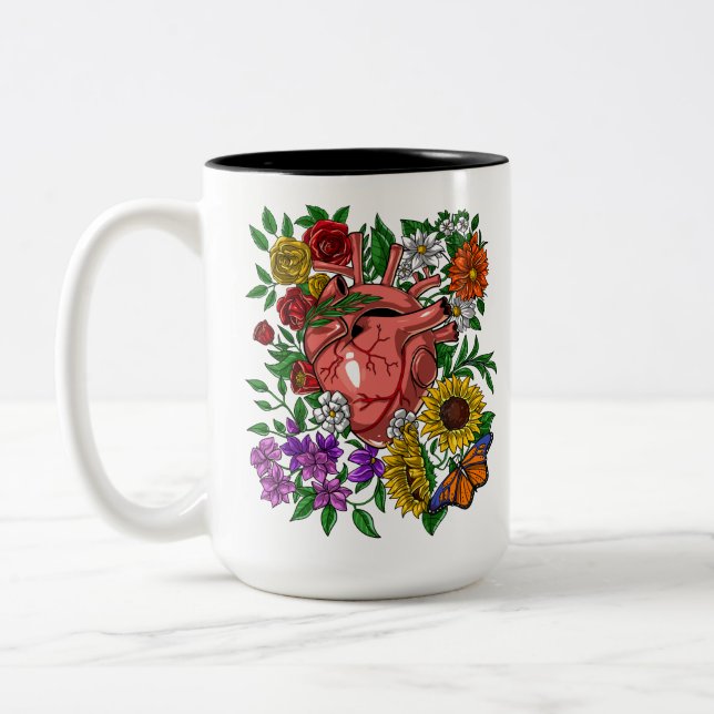 Anatomical Heart Floral Gardening Two-Tone Coffee Mug (Left)