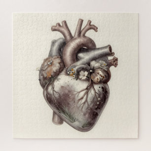 Anatomical Heart Floral Vintage Botanical Medical Jigsaw Puzzle
