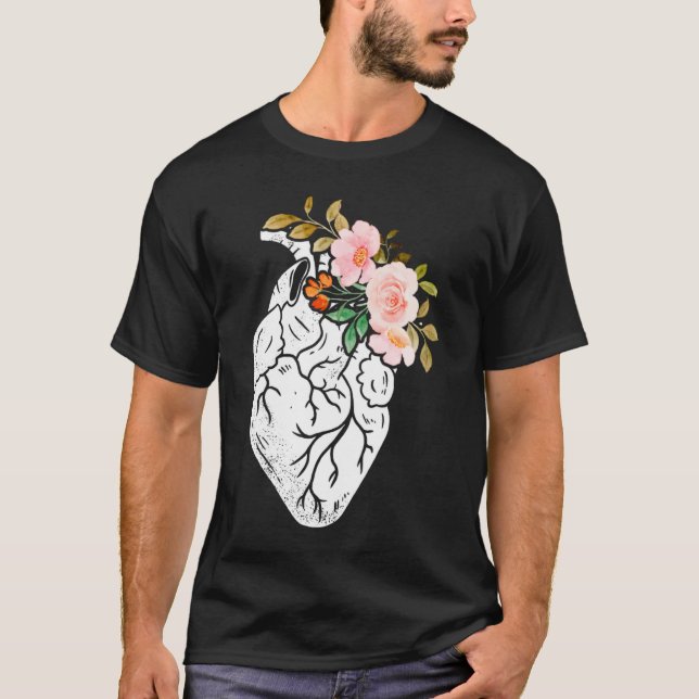Anatomical Heart Flowers Cardiologist Surgeon Surv T-Shirt (Front)