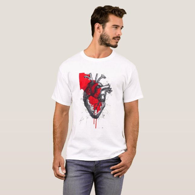 Anatomical Heart Sketch Trash Polka Art T-Shirt (Front Full)