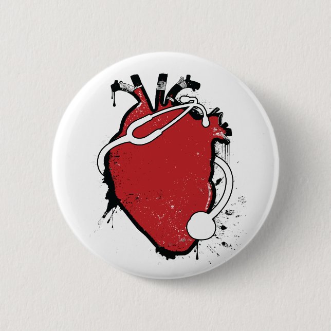 anatomical heart stethoscope 6 cm round badge (Front)