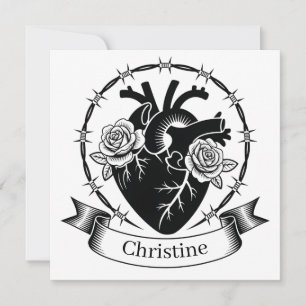 Anatomical Heart Tattoo: Black and White Design